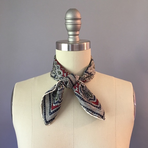 Vintage Battaglia Silk Scarf, Pocket Square, Burgundy & Navy, Hand Rolled Hem - Picture 11 of 11